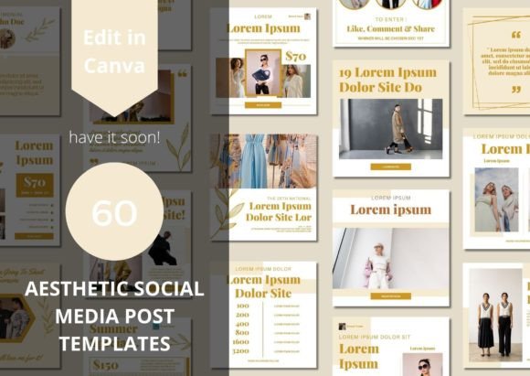 Download 60 Aesthetic Social Media Canva Template - Social Collection