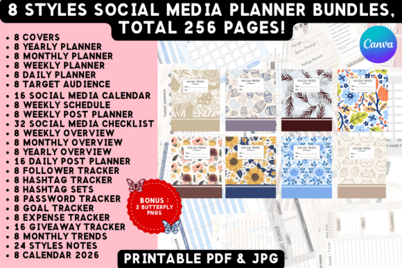 Download 8 Printable Social Media Planner Bundles - Social Collection