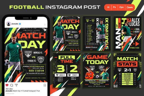 Download Green &amp; Orange | Football Instagram Post - Premium Resources